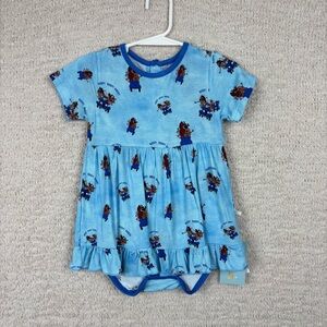 Bundle of Joy Skirted Bodysuit Girls 18-24M Blue Bamboo Blend Pull Over Snap Clo
